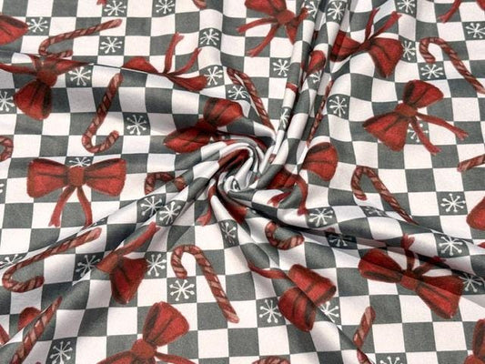 250 GSM DBP Brittany Frost Checkerboard Xmas Print #2051 Double Brushed Polyester Spandex Apparel Stretch Fabric 58"-60" Wide By The Yard