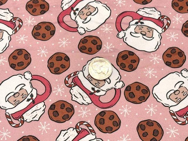 250 GSM DBP Brittany Frost Santa Mug Print #2052 Double Brushed Polyester Spandex Apparel Stretch Fabric 58"-60" Wide By The Yard