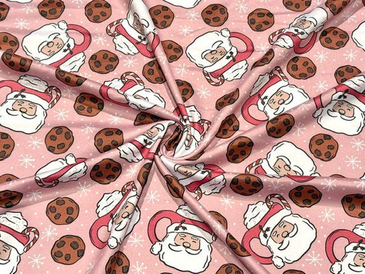 250 GSM DBP Brittany Frost Santa Mug Print #2052 Double Brushed Polyester Spandex Apparel Stretch Fabric 58"-60" Wide By The Yard