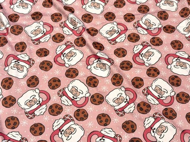 250 GSM DBP Brittany Frost Santa Mug Print #2052 Double Brushed Polyester Spandex Apparel Stretch Fabric 58"-60" Wide By The Yard