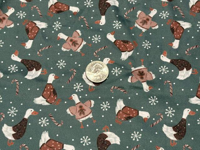 250 GSM DBP Brittany Frost Xmas Geese Print #2054 Double Brushed Polyester Spandex Apparel Stretch Fabric 58"-60" Wide By The Yard