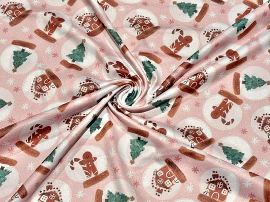 250 GSM DBP Brittany Frost Xmas Snowglobe Print #2057 Double Brushed Polyester Spandex Apparel Stretch Fabric 58"-60" Wide By The Yard