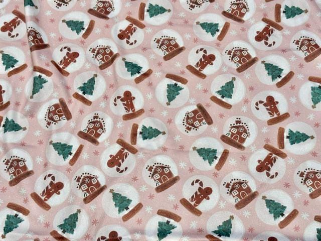 250 GSM DBP Brittany Frost Xmas Snowglobe Print #2057 Double Brushed Polyester Spandex Apparel Stretch Fabric 58"-60" Wide By The Yard