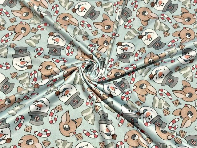 250 GSM DBP Brittany Frost Designs Snowman Xmas Print #2060 Double Brushed Polyester Spandex Apparel Stretch Fabric 58"-60" Wide By The Yard