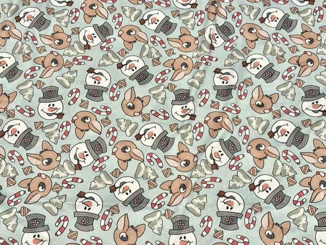 250 GSM DBP Brittany Frost Designs Snowman Xmas Print #2060 Double Brushed Polyester Spandex Apparel Stretch Fabric 58"-60" Wide By The Yard