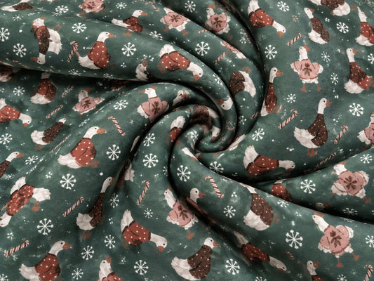 Brittany Frost Designs Xmas Geese Super Scuba Techno Print #2054 Double Knit Stretch Fabric Poly Spandex Fabric 58"-60" Wide By The Yard