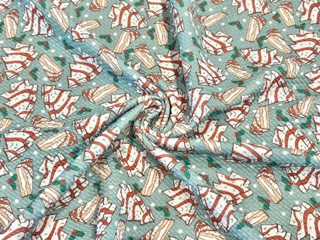 Brittany Frost Designs Xmas Cake Bullet Print #2048 Ribbed Scuba Double Knit Stretch Poly Spandex Apparel Craft Fabric 58"-60" Wide BTY