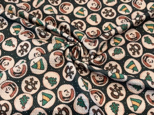 Brittany Frost Designs Xmas Cookies Bullet Print #2049 Ribbed Scuba Double Knit Stretch Poly Spandex Apparel Craft Fabric 58"-60" Wide BTY