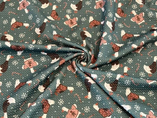 Brittany Frost Designs Xmas Geese Bullet Print #2054 Ribbed Scuba Double Knit Stretch Poly Spandex Apparel Craft Fabric 58"-60" Wide BTY