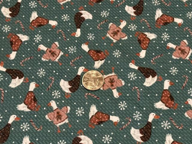 Brittany Frost Designs Xmas Geese Bullet Print #2054 Ribbed Scuba Double Knit Stretch Poly Spandex Apparel Craft Fabric 58"-60" Wide BTY