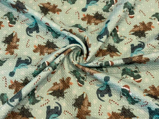 Brittany Frost Designs Xmas Dinos Bullet Print #2055 Ribbed Scuba Double Knit Stretch Poly Spandex Apparel Craft Fabric 58"-60" Wide BTY