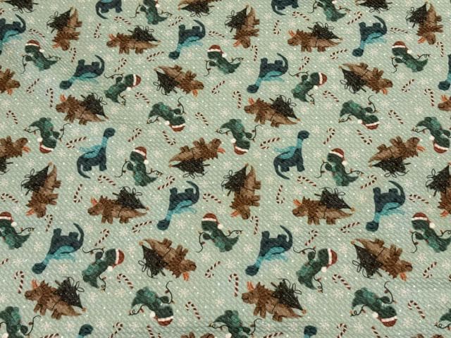 Brittany Frost Designs Xmas Dinos Bullet Print #2055 Ribbed Scuba Double Knit Stretch Poly Spandex Apparel Craft Fabric 58"-60" Wide BTY
