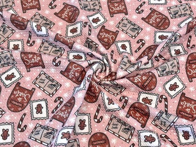 Brittany Frost Designs Santas Letters Bullet Print #2058 Ribbed Scuba Double Knit Stretch Poly Spandex Apparel Craft Fabric 58"-60" Wide BTY