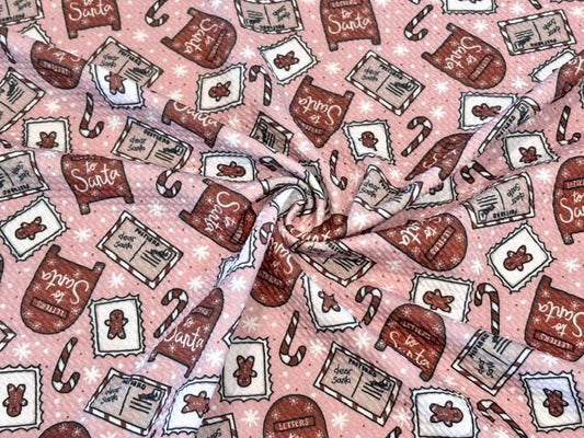 Brittany Frost Designs Santas Letters Bullet Print #2058 Ribbed Scuba Double Knit Stretch Poly Spandex Apparel Craft Fabric 58"-60" Wide BTY