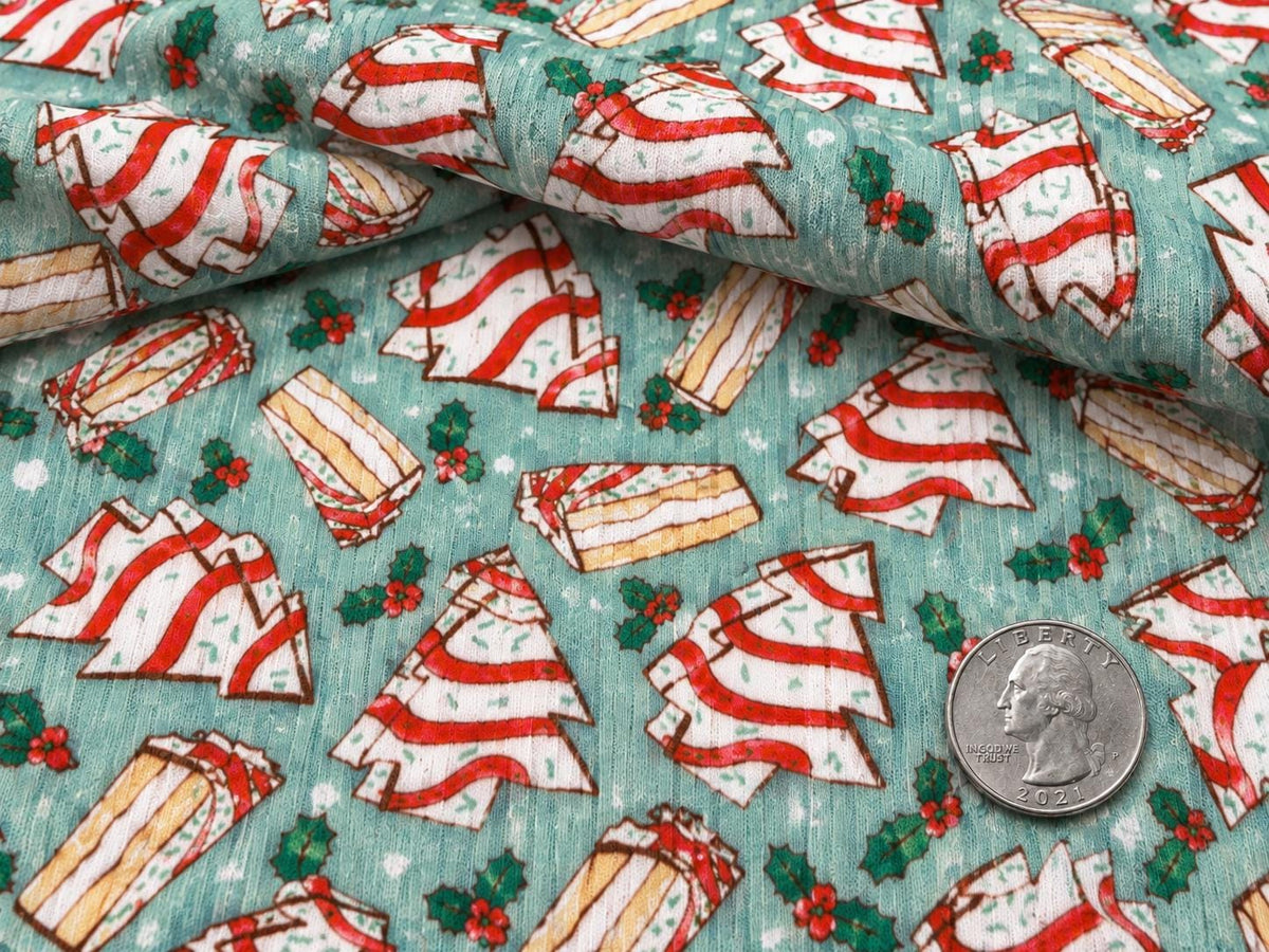 4x2 Rib Knit Brittany Frost Designs Christmas Cake DBP Print #2048 Spandex Stretch 190GSM Fabric 58"-60" Wide By The Yard