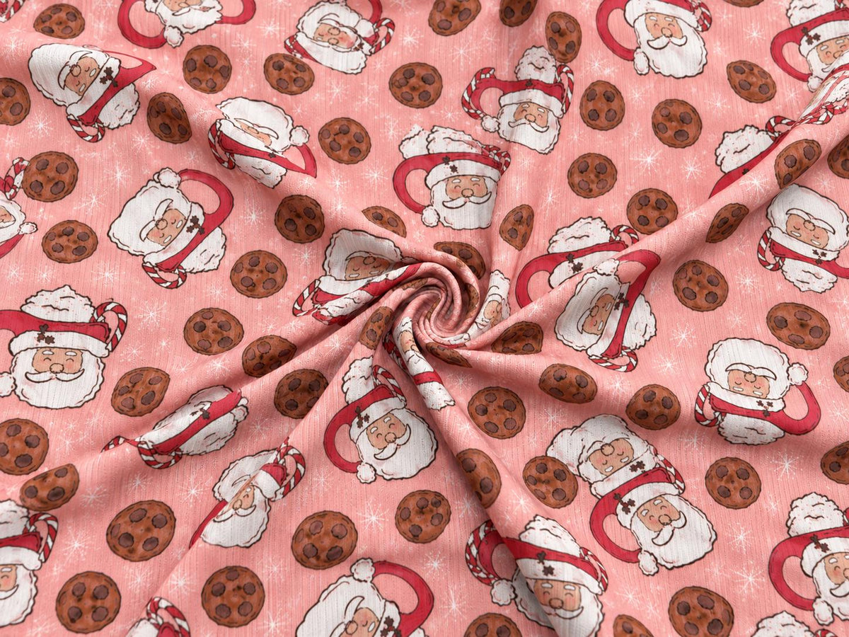 4x2 Rib Knit Brittany Frost Designs Christmas Santa Mug DBP Print #2052 Spandex Stretch 190GSM Fabric 58"-60" Wide By The Yard