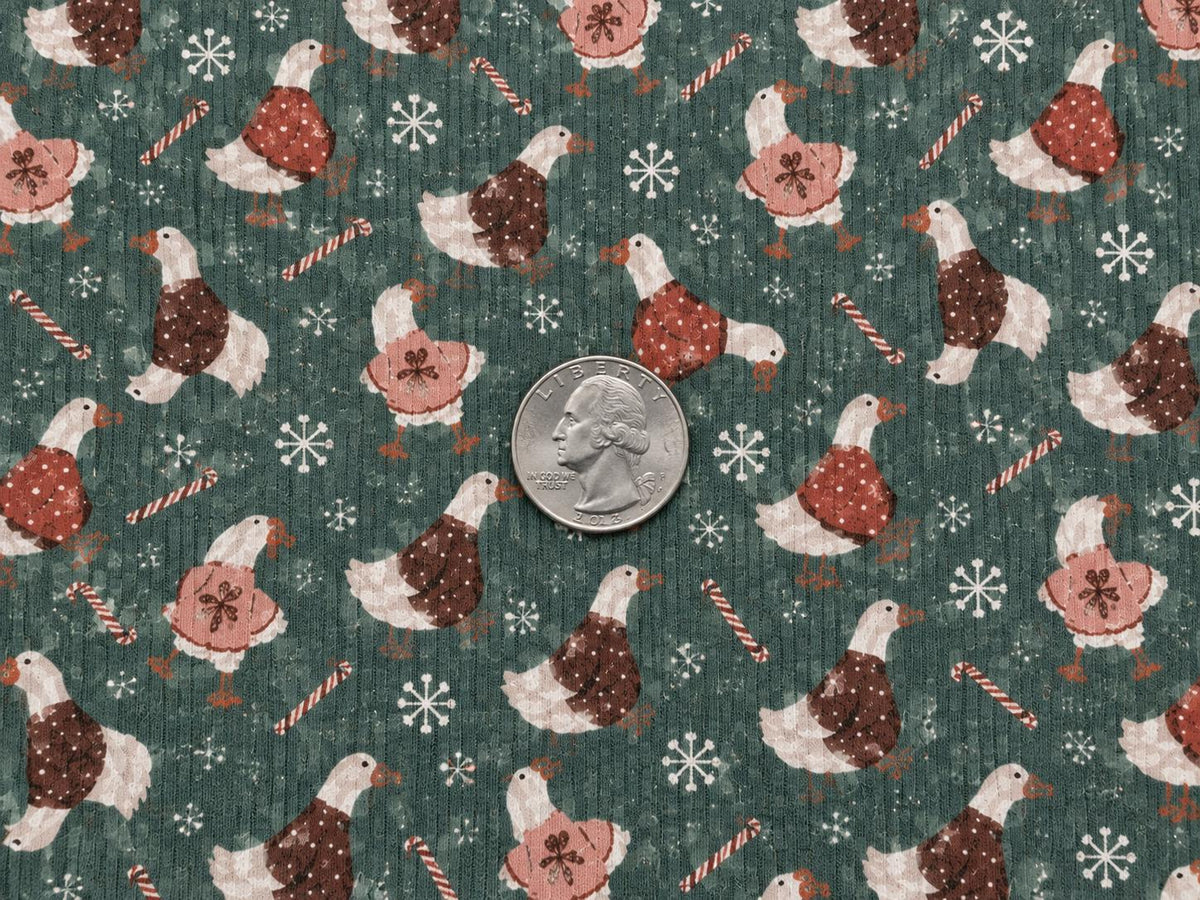 4x2 Rib Knit Brittany Frost Designs Christmas Geese DBP Print #2054 Spandex Stretch 190GSM Fabric 58"-60" Wide By The Yard