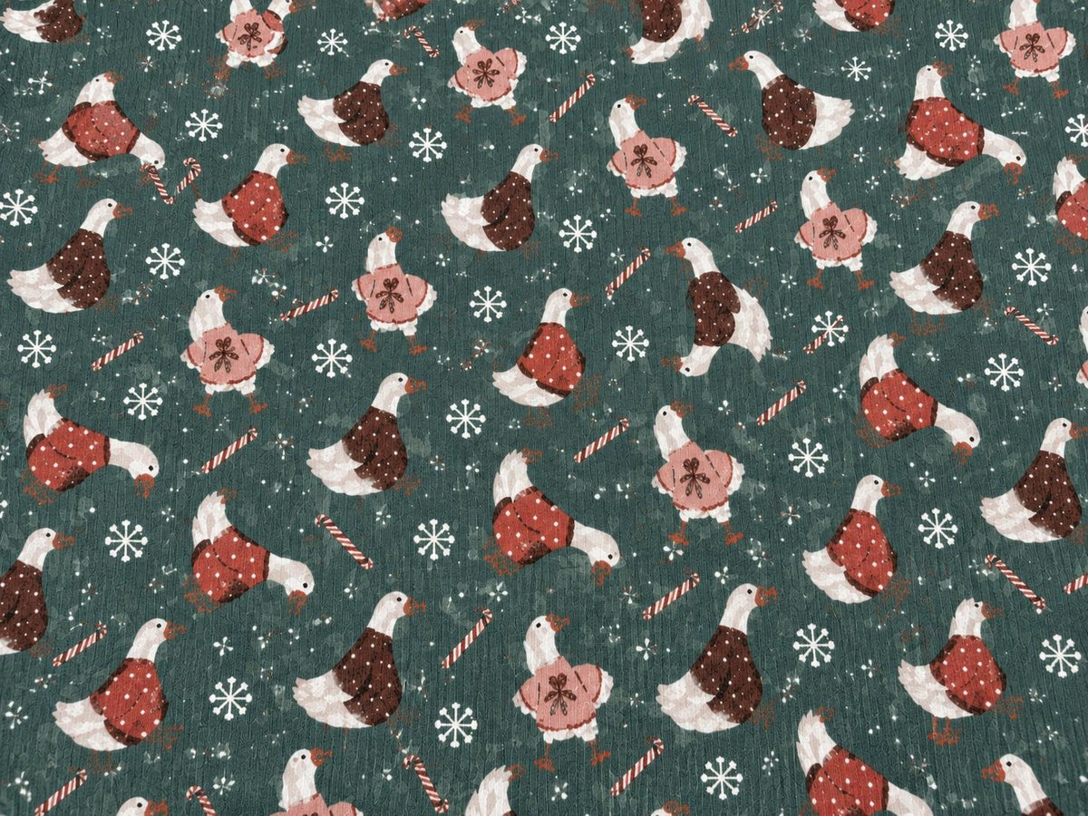 4x2 Rib Knit Brittany Frost Designs Christmas Geese DBP Print #2054 Spandex Stretch 190GSM Fabric 58"-60" Wide By The Yard