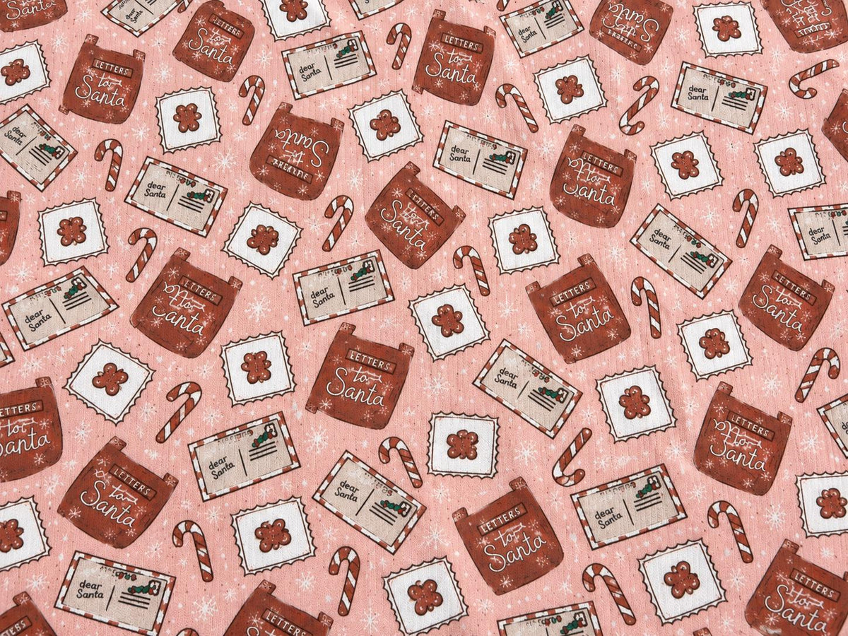 4x2 Rib Knit Brittany Frost Designs Santa's Letters DBP Print #2058 Spandex Stretch 190GSM Fabric 58"-60" Wide By The Yard