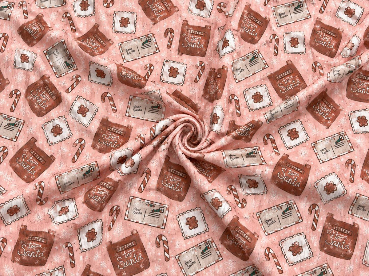 4x2 Rib Knit Brittany Frost Designs Santa's Letters DBP Print #2058 Spandex Stretch 190GSM Fabric 58"-60" Wide By The Yard