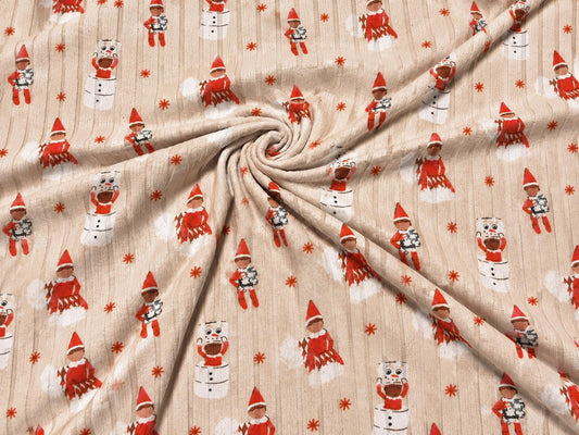 8x3 Rib Brittany Frost Designs Christmas Elf DBP Knit Print #2050 Poly Spandex Stretch 190GSM Apparel Fabric 58"-60" Wide By The Yard