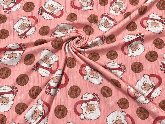 8x3 Rib Brittany Frost Designs Christmas Santa Mug DBP Knit Print #2052 Poly Spandex Stretch 190GSM Apparel Fabric 58"-60" Wide By The Yard