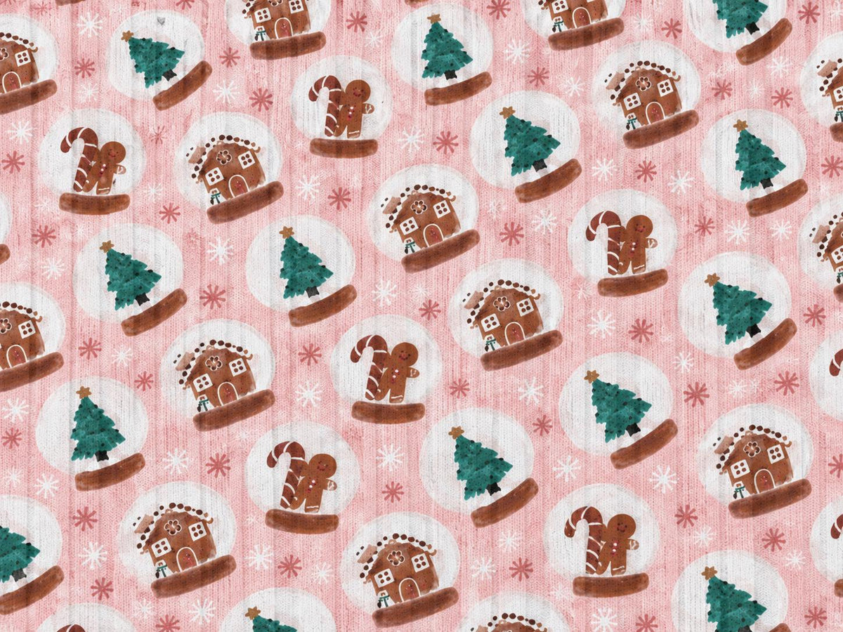 8x3 Rib Brittany Frost Designs Christmas Snow Globe DBP Knit Print #2057 Poly Spandex Stretch 190GSM Apparel Fabric 58"-60" Wide By The Yard