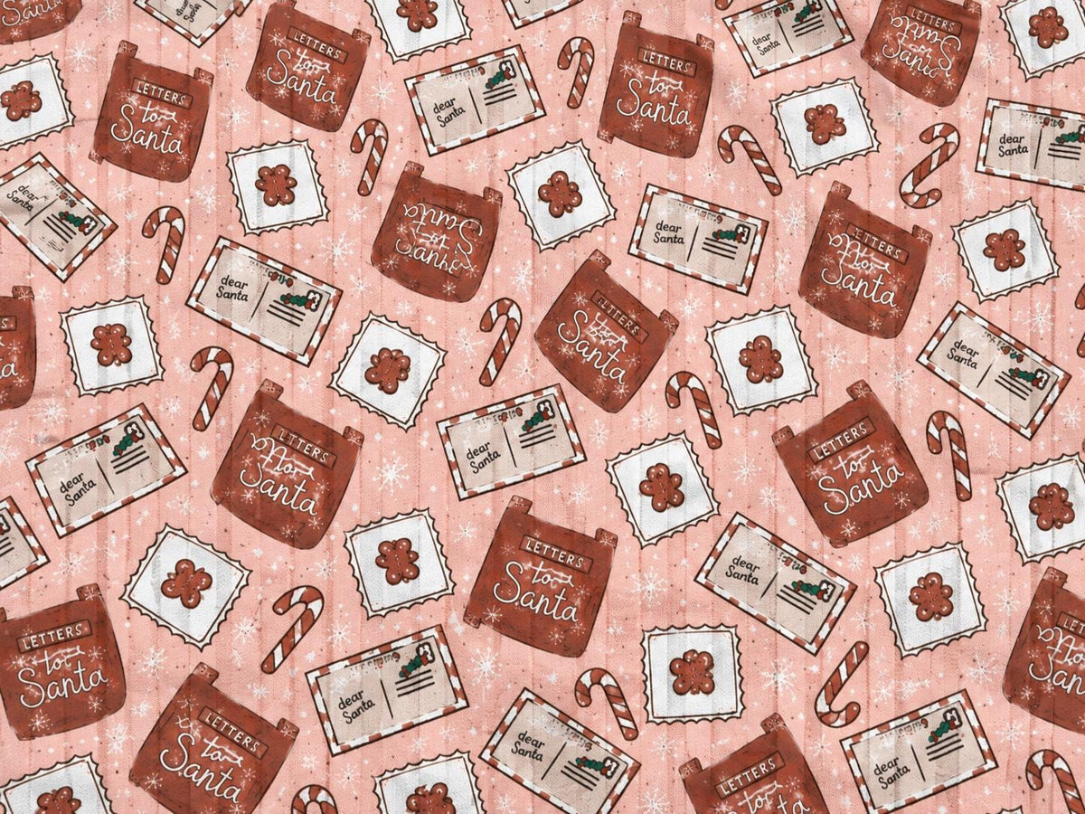 8x3 Rib Brittany Frost Designs Santa's Letters DBP Knit Print #2058 Poly Spandex Stretch 190GSM Apparel Fabric 58"-60" Wide By The Yard
