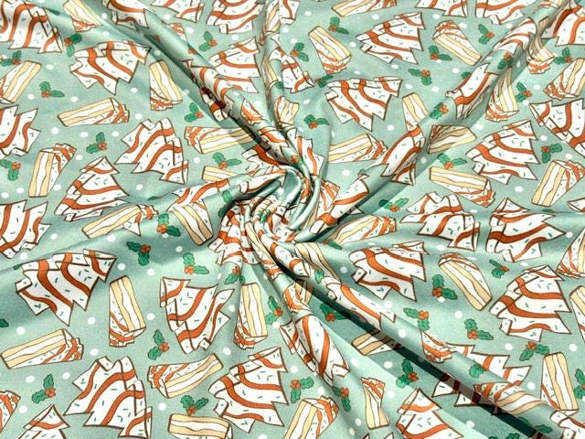 Brittany Frost Designs Xmas Cake DBP Print #2048 Double Brushed Polyester Spandex Apparel Stretch Fabric 190 GSM 58"-60" Wide By The Yard