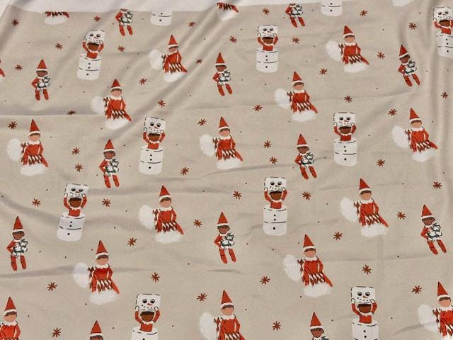 Brittany Frost Designs Xmas Elf DBP Print #2050 Double Brushed Polyester Spandex Apparel Stretch Fabric 190 GSM 58"-60" Wide By The Yard