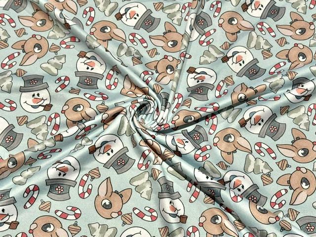 Brittany Frost Designs Xmas Frosty DBP Print #2060 Double Brushed Polyester Spandex Apparel Stretch Fabric 190 GSM 58"-60" Wide By The Yard