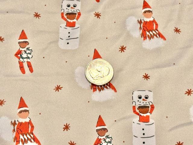 250 GSM DBP Brittany Frost Designs Xmas Elf Print #2050 Double Brushed Polyester Spandex Apparel Stretch Fabric 58"-60" Wide By The Yard