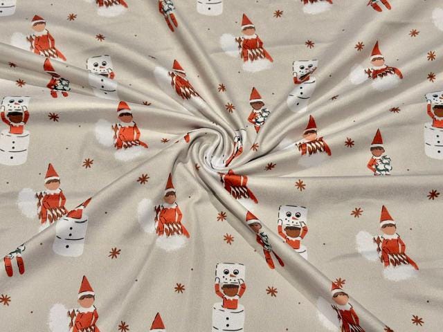 250 GSM DBP Brittany Frost Designs Xmas Elf Print #2050 Double Brushed Polyester Spandex Apparel Stretch Fabric 58"-60" Wide By The Yard