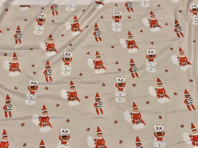250 GSM DBP Brittany Frost Designs Xmas Elf Print #2050 Double Brushed Polyester Spandex Apparel Stretch Fabric 58"-60" Wide By The Yard