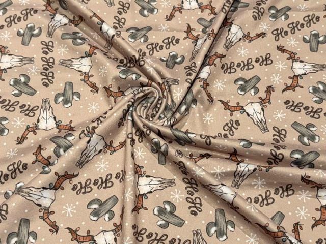 250 GSM DBP Brittany Frost Xmas Western Print #2056 Double Brushed Polyester Spandex Apparel Stretch Fabric 58"-60" Wide By The Yard