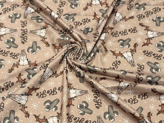 250 GSM DBP Brittany Frost Xmas Western Print #2056 Double Brushed Polyester Spandex Apparel Stretch Fabric 58"-60" Wide By The Yard