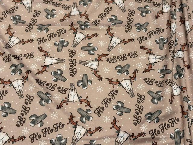 250 GSM DBP Brittany Frost Xmas Western Print #2056 Double Brushed Polyester Spandex Apparel Stretch Fabric 58"-60" Wide By The Yard