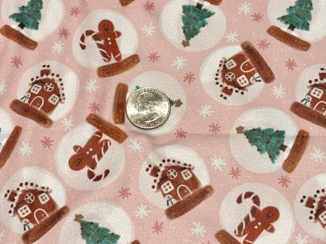 250 GSM DBP Brittany Frost Xmas Snowglobe Print #2057 Double Brushed Polyester Spandex Apparel Stretch Fabric 58"-60" Wide By The Yard
