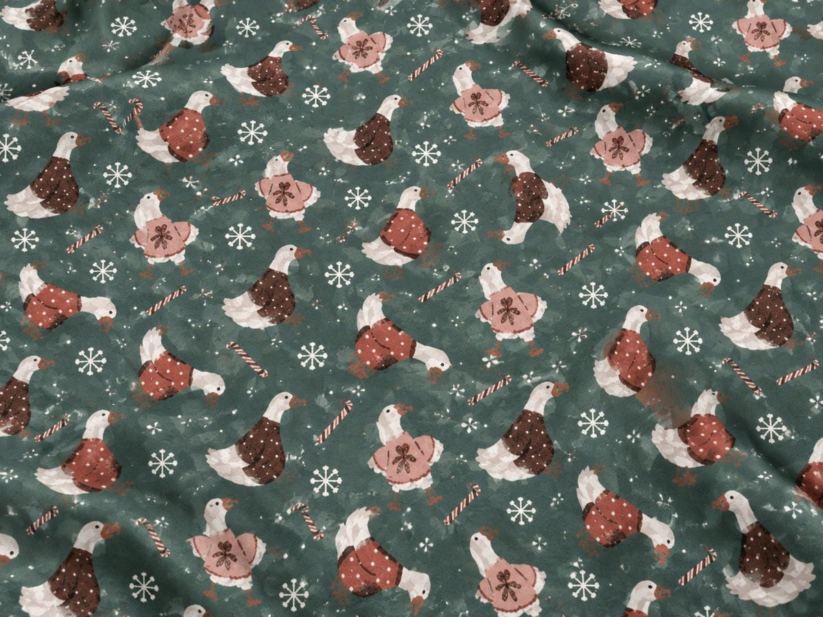 Brittany Frost Designs Xmas Geese Super Scuba Techno Print #2054 Double Knit Stretch Fabric Poly Spandex Fabric 58"-60" Wide By The Yard