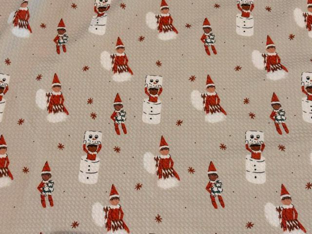 Brittany Frost Designs Xmas Elf Bullet Print #2050 Ribbed Scuba Double Knit Stretch Poly Spandex Apparel Craft Fabric 58"-60" Wide BTY