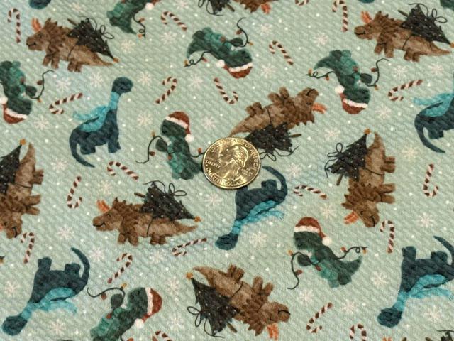 Brittany Frost Designs Xmas Dinos Bullet Print #2055 Ribbed Scuba Double Knit Stretch Poly Spandex Apparel Craft Fabric 58"-60" Wide BTY