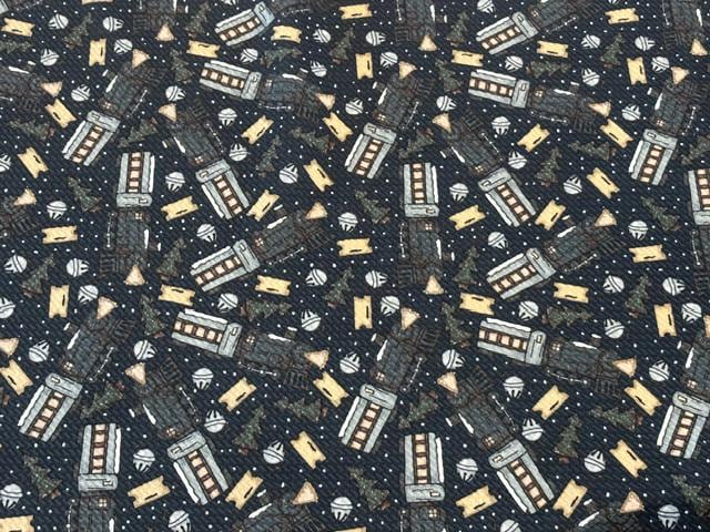 Brittany Frost Designs Xmas Trains Bullet Print #2061 Ribbed Scuba Double Knit Stretch Poly Spandex Apparel Craft Fabric 58"-60" Wide BTY
