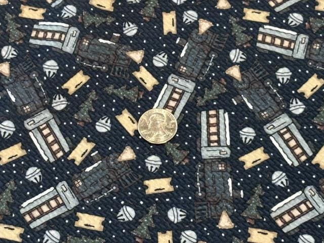 Brittany Frost Designs Xmas Trains Bullet Print #2061 Ribbed Scuba Double Knit Stretch Poly Spandex Apparel Craft Fabric 58"-60" Wide BTY