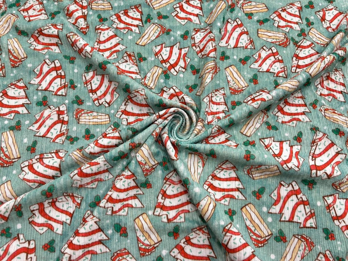 4x2 Rib Knit Brittany Frost Designs Christmas Cake DBP Print #2048 Spandex Stretch 190GSM Fabric 58"-60" Wide By The Yard