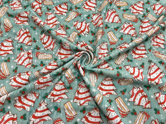 4x2 Rib Knit Brittany Frost Designs Christmas Cake DBP Print #2048 Spandex Stretch 190GSM Fabric 58"-60" Wide By The Yard
