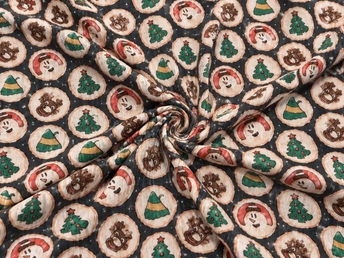 4x2 Rib Knit Brittany Frost Designs Christmas Cookies DBP Print #2049 Spandex Stretch 190GSM Fabric 58"-60" Wide By The Yard