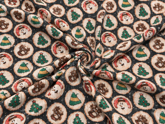 4x2 Rib Knit Brittany Frost Designs Christmas Cookies DBP Print #2049 Spandex Stretch 190GSM Fabric 58"-60" Wide By The Yard