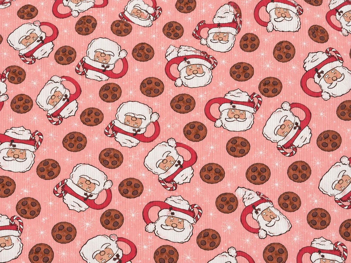 4x2 Rib Knit Brittany Frost Designs Christmas Santa Mug DBP Print #2052 Spandex Stretch 190GSM Fabric 58"-60" Wide By The Yard