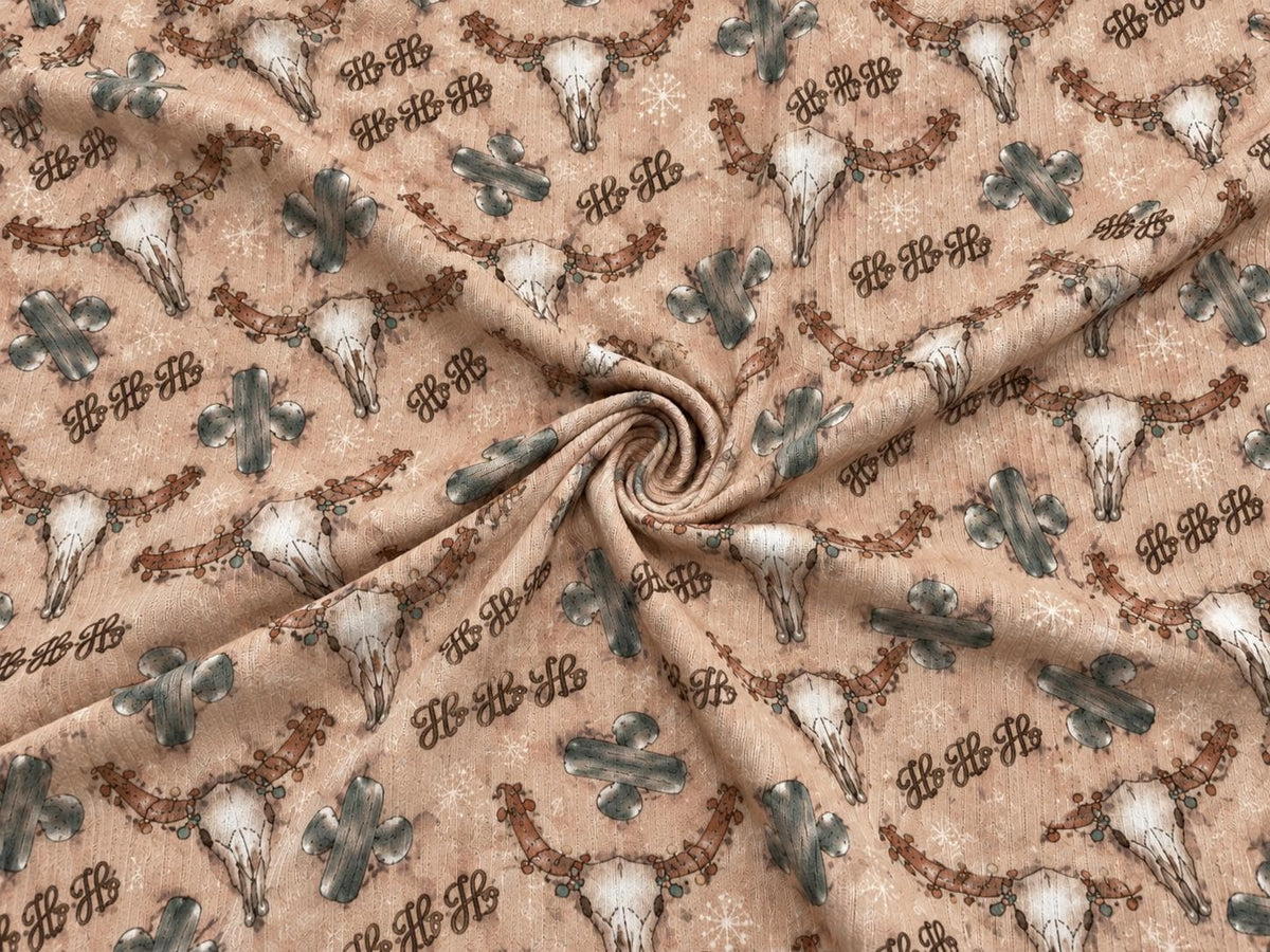 4x2 Rib Knit Brittany Frost Designs Western Christmas DBP Print #2056 Spandex Stretch 190GSM Fabric 58"-60" Wide By The Yard