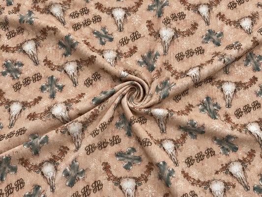 4x2 Rib Knit Brittany Frost Designs Western Christmas DBP Print #2056 Spandex Stretch 190GSM Fabric 58"-60" Wide By The Yard